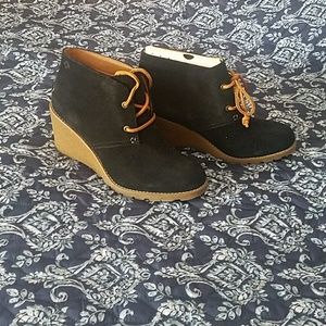 Black suede wedges booties